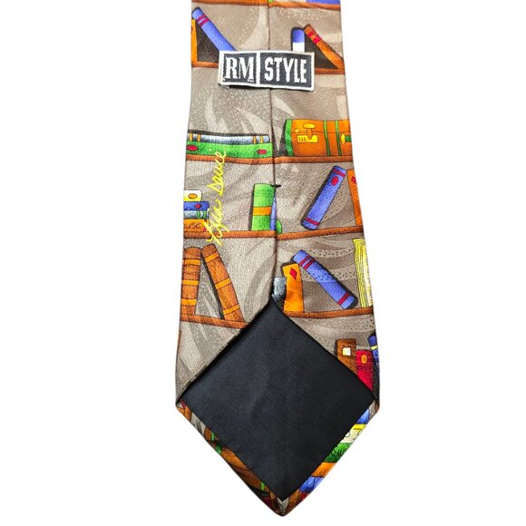 RM Ralph Martin Style Book Lover Library Men's Neck Tie 100% Silk - Picture 6 of 7